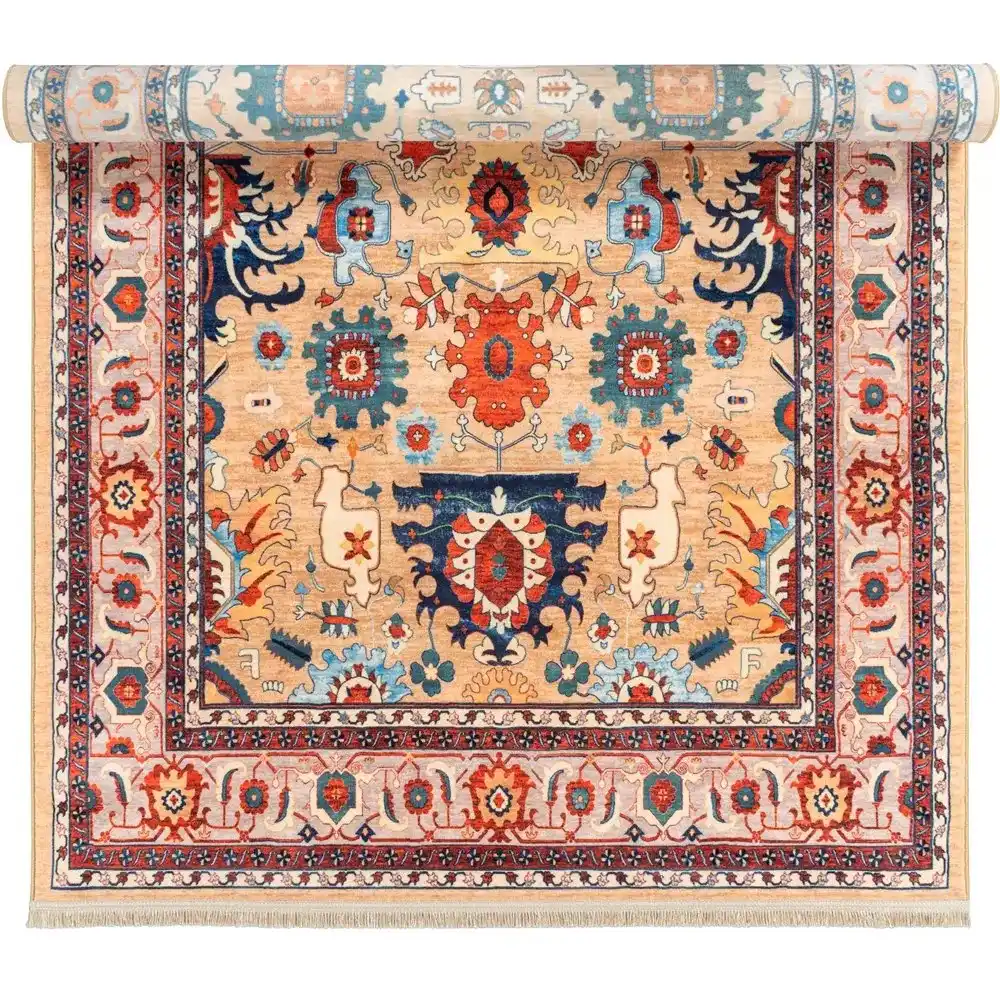 فرش ماشینی سنتی طرح 25cs0260 طلایی 1000 شانه